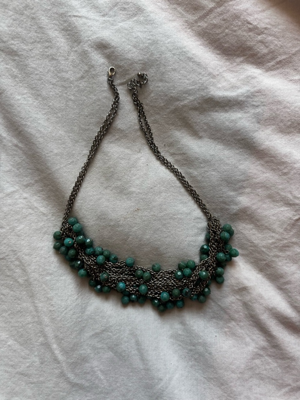 Silver Chain Turquoise Beaded Statement Necklace Layered Fringe Necklace